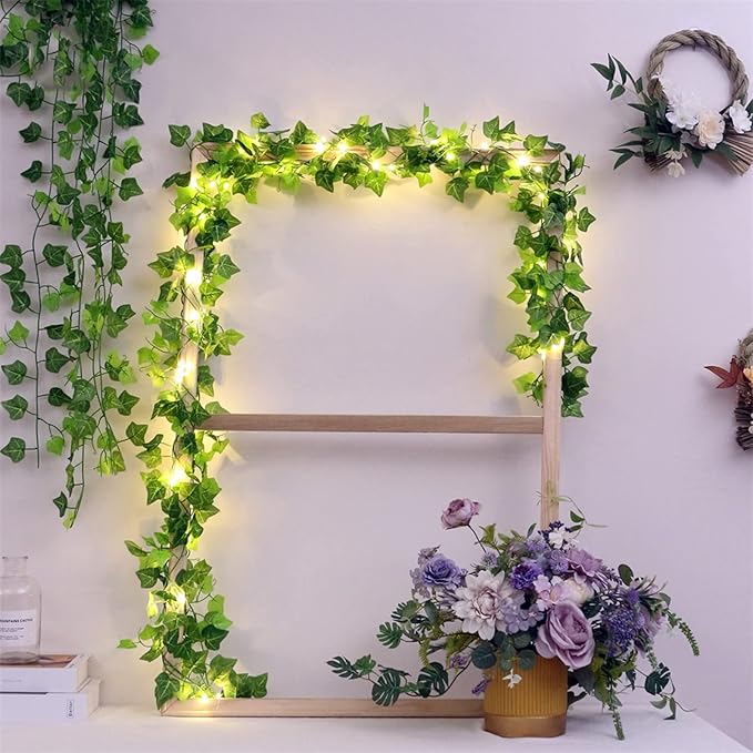 12 Packs Artificial Ivy, 84FT Garland Hanging Plants Fake Vines with 200 LED String Light for Bedroom Wedding Party Garden Wall Room Home Decor