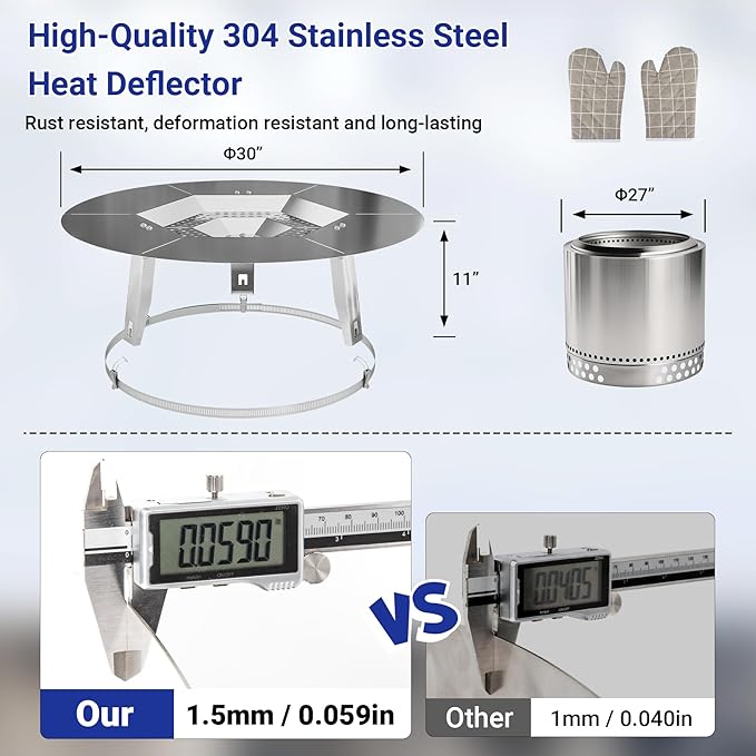 Heat Deflector Fit for Solo Stove Yukon 27”, 304 Stainless Steel Heat Diffuser for Yukon Fire Pit with Grill Gloves & Fix Hoop, Capture and Redirect Warmth, Camping Accessory