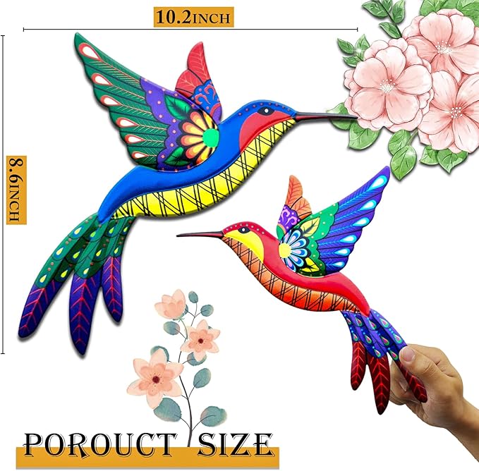 Outdoor Metal Wall Art - 3D Metal Hummingbird Wall Decor - Fence Decorations Outdoor - Decorations for Garden Fence Backyard Bedroom Patio Living Room,Gift for Family Friends(4 Pack)
