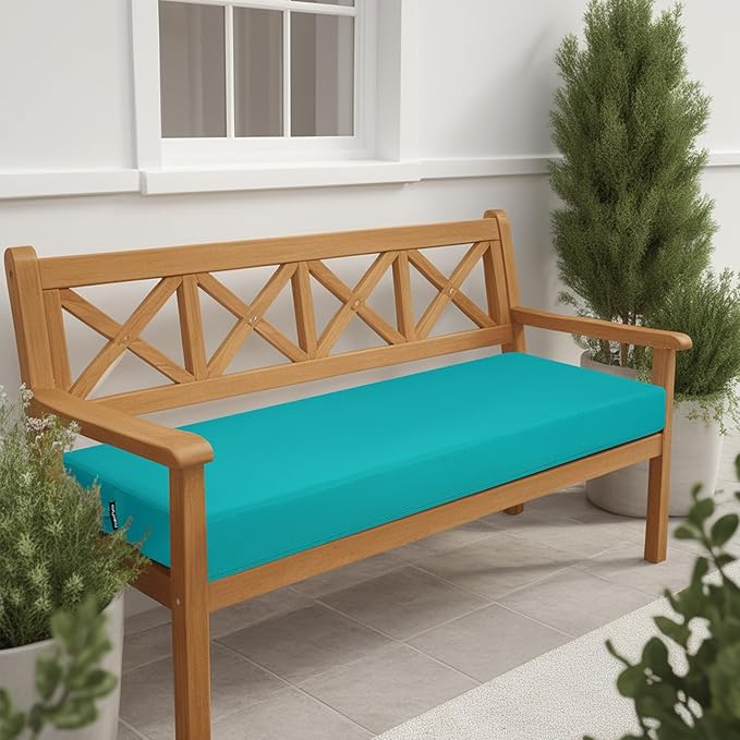 idee-home Outdoor Bench Cushion Waterproof, Bench Cushions for Outdoor Furniture, Patio Porch Swing Replacement Seat Pad with Ties for Garden Backyard, 48 x 18 Inch Peacock Blue