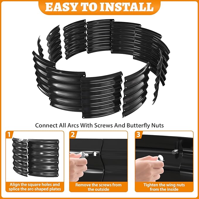 Metal Fire Pit Ring/Bonfire Fire Ring- 48 Inches Diameter, 0.7 MM Thick,1.5 ft High, Durable and Stylish for Outdoor Fire Pits,Patios and Camping (Black, 4X4X1.5 ft)