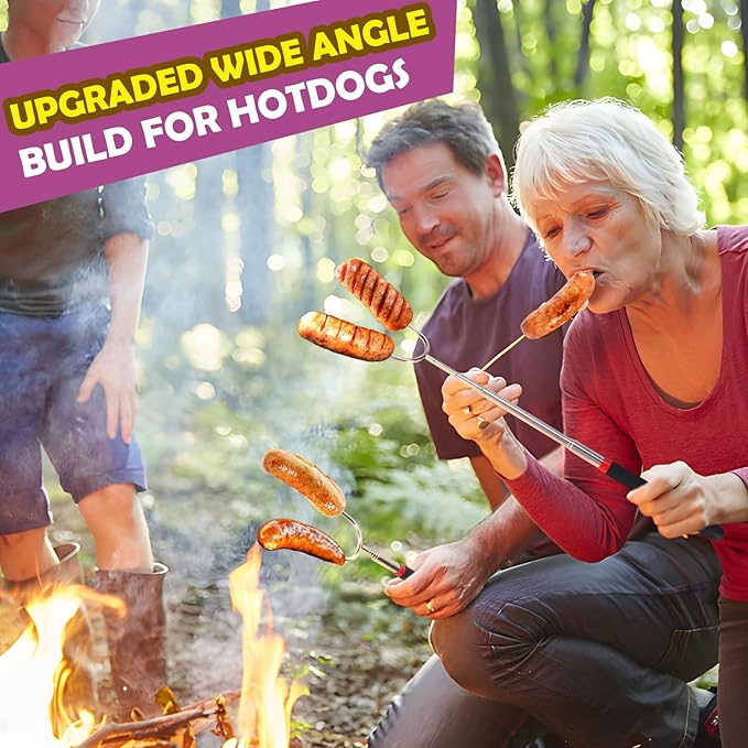 Marshmallow Roasting Sticks Set of 5 -Telescoping Long Smores Sticks for Fire Pit, Hot Dog Sticks for Campfire Grill Bonfire Party Supplies -With Santa Storage Sack