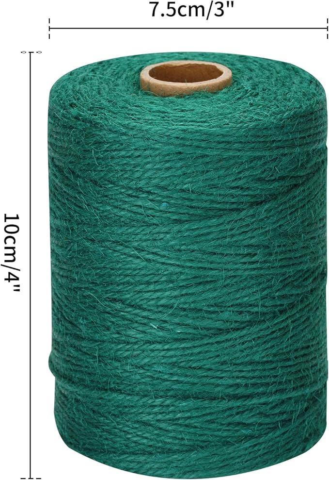 Anwyll 656Feet Green Twine String - 2MM Thick Natural Jute Twine String Heavy Duty Garden Twines Strings Hemp Rope for Climbing Plants Gardening Tomatoes Crafts Gift Wrapping Christmas Decorations