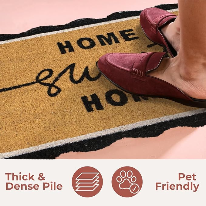 Folkulture Welcome Matt Outdoor | 16 x 28 Door Mats, Home Sweet Home Scalloped Coir Mats for Front Door Outside Entrance | Eco Friendly, Durable & Anti Slip | Welcome-Mats Cute