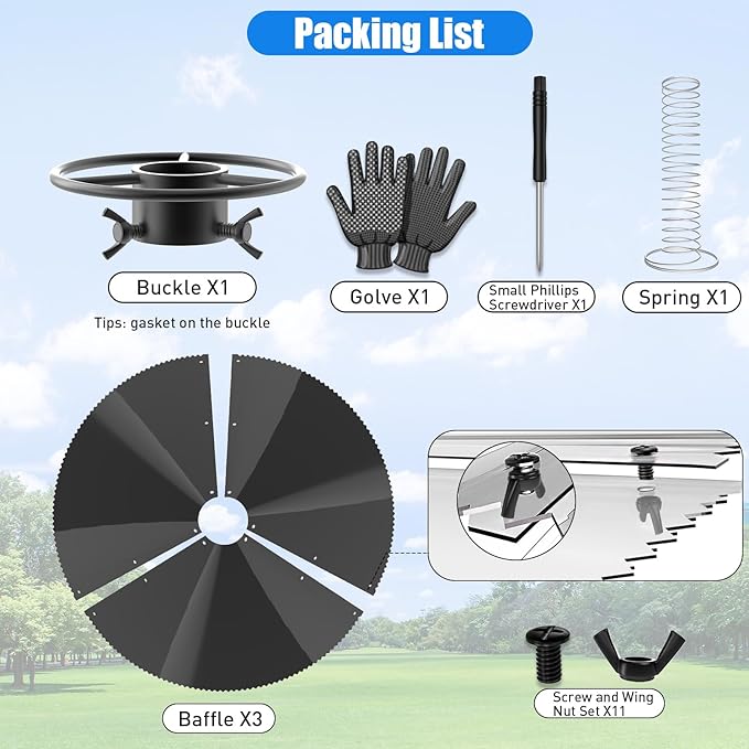 Squirrel Baffle for Bird Feeder Pole - Bird Feeder Baffle with Steel Spring Motion for Better Defense, Polycarbonate Extra-Thick Squirrel Guard for Outside Pole Mount, 19 Inch, Metal Buckle