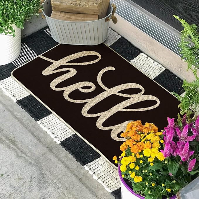 Artoid Mode Balck Hello Halloween Doormat, Home Decor Low-Profile Switch Rug Door Mat Floor Mat for Indoor Outdoor 17x29 Inch