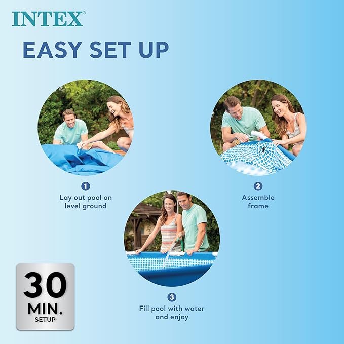Intex 86" x 23" Rectangular Frame Above Ground Outdoor Home Backyard Splash Swimming Pool with Flow Control Valve for Draining
