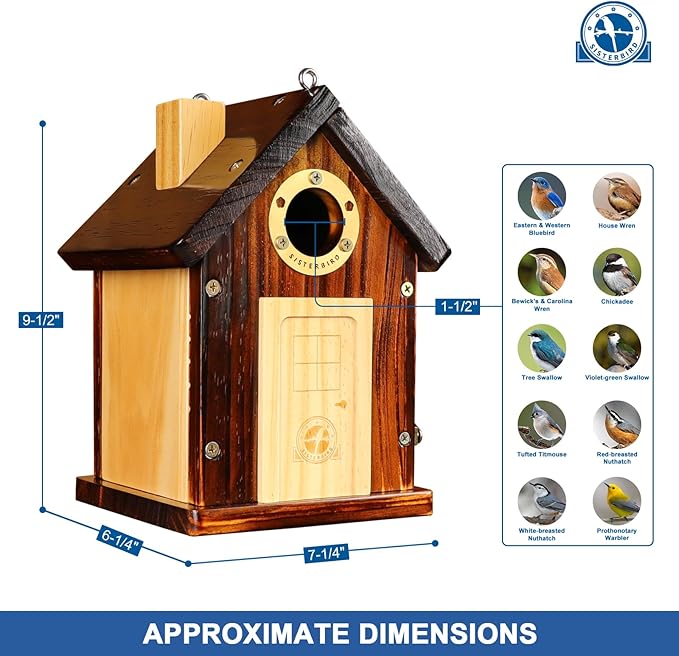 Bluebird Houses for Outside, Premium Bird Houses for Outside, Wooden Cabin Birdhouses for Outdoors, Weatherproof Courtyard Decorated Hanging Bird House, Nesting Bird House