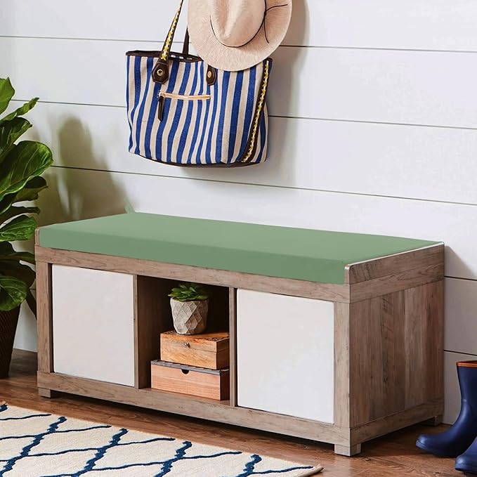 Outdoor Bench Cushion Waterproof 36"x14", Fade-Resistant Patio Furniture Replacement Pad with Ties - Also Fits Indoor Entryway Bench or Window Seat, Sage Green