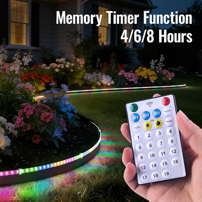 Landscape Edging with Solar String Lights, 33FT, 2in Depth, Metal Stakes & Light Remote, No-Dig Garden Edging with Timer & 19 Light Modes Landscape Border for Curved Straight Beds, Black