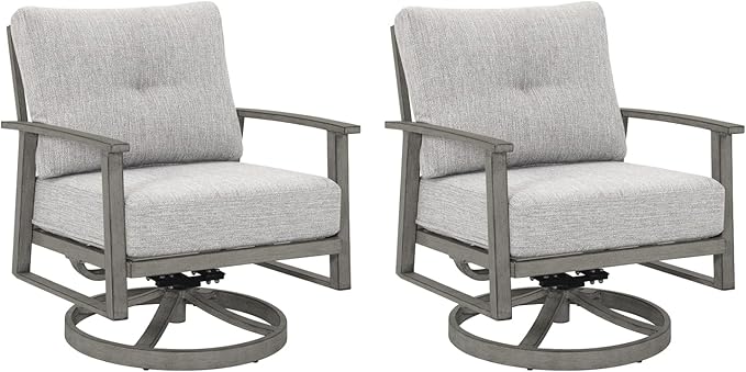 Outdoor Swivel Patio Chairs Set of 2, Outdoor Aluminum Swivel Armchair Conversation Set with Cushion, 2 Pieces All Weather Patio Furniture Sofa Chairs Set for Garden, Poolside, Lawn, Limed Oak