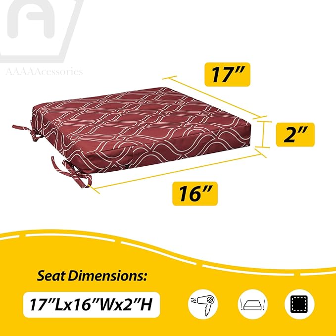 AAAAAcessories Outdoor Seat Cushions for Chairs, Waterproof, Fade-Resistant, 17" x 16" x 2", Patio Furniture Replacement Cushions, Set of 2, Clay Red Vine Trellis