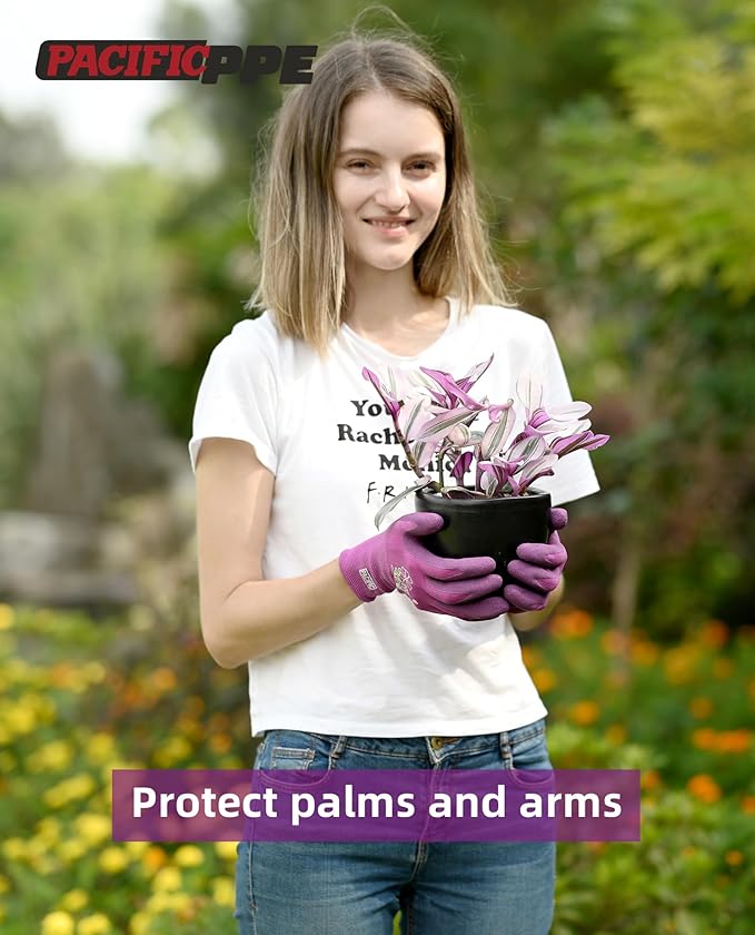 PACIFIC 6 Pairs Gardening Gloves for women, Rubber Coated Garden Gloves, Ladies Yard Work Gloves, Breathable, Purple & Yellow & Red, Medium
