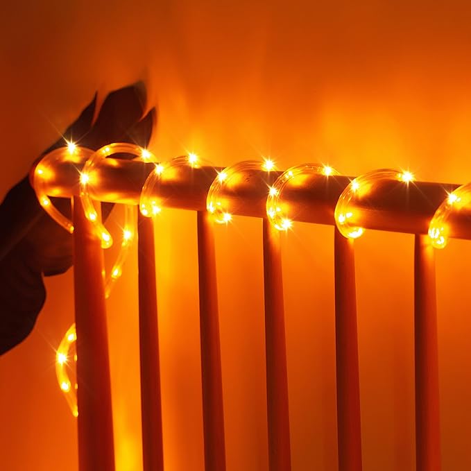 Waterproof LED Rope Lights, Connectable & Flexible with 8 Modes, Outdoor Lighting for Deck, Garden, Pool, Patio & Christmas Decor (Orange, 50ft)