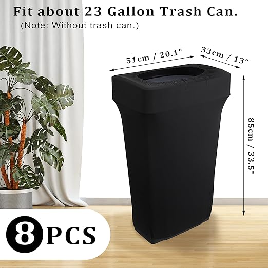 BSTKEY 23 Gallon Stretch Spandex Trash Can Cover, 8 Pack Outdoor Fitted Waste Container Cover Rectangular Garbage Can Covers for Wedding Party Commercial Fundraiser Decor, Without Trash Can (Black)