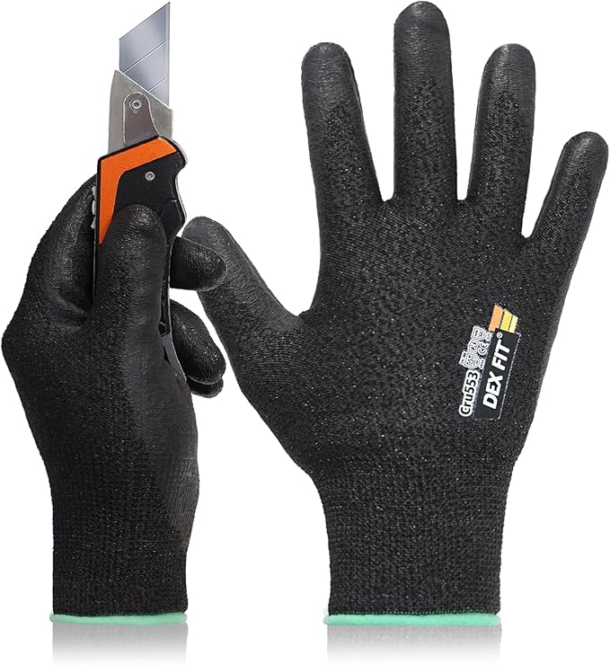 DEX FIT Level 5 Cut Resistant Gloves Cru553 Prime - 3D-Comfort Fit, Firm Grip, Thin & Lightweight, Touchscreen Compatible, Durable, Breathable, Machine Washable; Black XS (6) 1 Pair