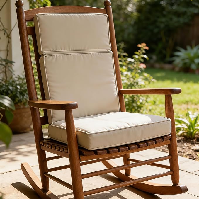 2 Pieces High Back Patio Chair Cushions, Fade Resistant Outdoor Rocking Chair Cushions, Office Chair Back Support Cushion (Khaki, Seat (21''x21''x3'')+Backrest (21''x28''x3''))