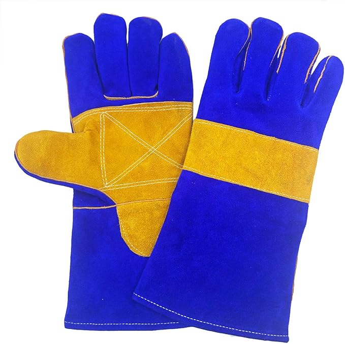 Leather MIG Welding Gloves with Reinforced Palm, Kevlar Stitching, Heat Fire Resistant for Welding/Grilling/BBQ