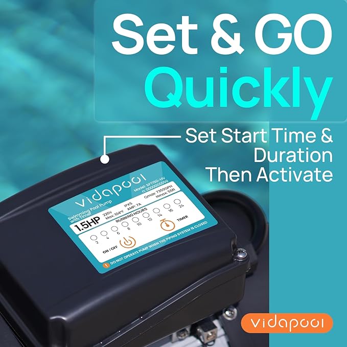 In/Above Ground Pool Pump, Self Primming High Flow (with Timer, 1.5HP, 7350 GPH, 220V)