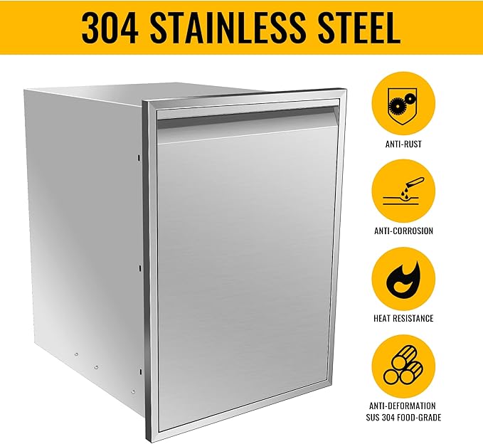 Built-in Double Trash Drawer 20" W x 27" H x 24" D Pull-Out Tray Outdoor Kitchen Stainless Steel Trash Bin Storage for BBQ Island Grill Station
