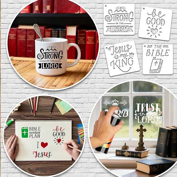 64 Pieces Small Bible Verse Stencils for Painting on Wood, 3 Inch Reusable Christian Stencil for Crafts, Plastic Motivational Quotes Word Template for Wall Rock Sign Canvas Home Decor(Bible)