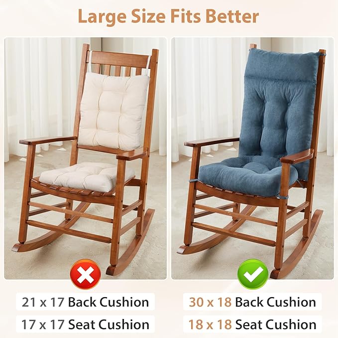 Rocking Chair Cushions Outdoor & Indoor, Patio Glide Porch Outdoor Rocking Chair Cushions Set of 2 with Ties, Seat & Back Cushion for Rocker
