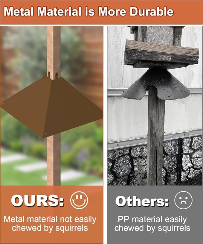 Metal Squirrel Baffle for 4x4 Post, Outside Wooden Pole Mount Squirrel Guards for Bird Feeders, 17 Inch Squirrels Deterrents Stopper to Deter Racoons, Brown, 1pcs