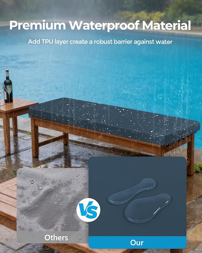 Outdoor Waterproof Bench Cushions 42x16x2 inches, Comfortable Cushion For Patio Porch Swing Garden Furniture Bench, High-Density Seat Cushion With Anti-Slip Bottom, Indoor Sofa Bay Window (Dark Blue)