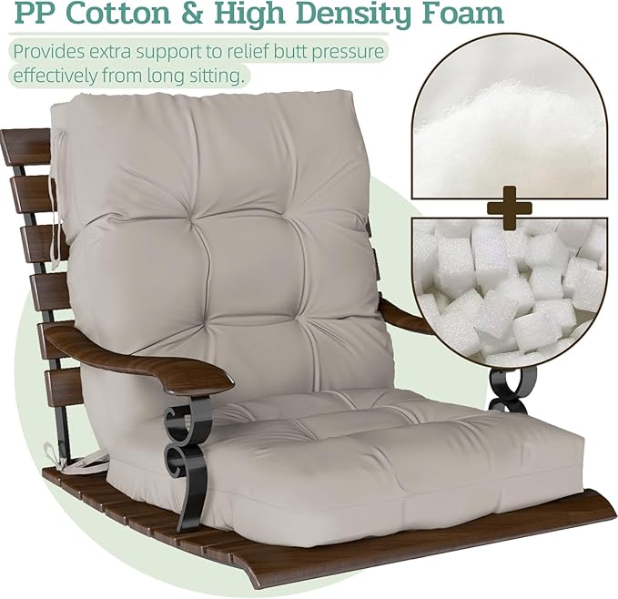 Outdoor Chair Cushion, 42x21x4 Inch Patio Cushions for Dining/Rocking Chairs, High Back Soft Seat Pad with Ties, Indoor Outside Use, Fade-Resistant & Waterproof, Beige