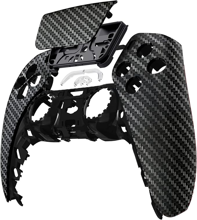 eXtremeRate Black Silver Carbon Fiber Pattern Touchpad Front Top Shell Compatible with ps5 Controller BDM-010 020 030 040 050, Replacement Shell & Touch Pad Cover Compatible with ps5 Controller