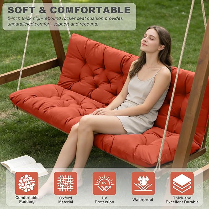 Porch Swing Cushions,Outdoor Cushions 3 Seater Replacement with Backrest, Waterproof Thickened Bench Cushion with Ties for Porch, Patio,Outdoor, Backyard and Garden (Orange 47 * 40 in)