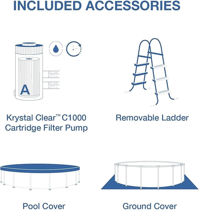 INTEX 26719EP Prism Frame Above Ground Swimming Pool Set: 14ft x 42in – Includes 1000 GPH Cartridge Filter Pump – Removable Ladder – Pool Cover – Ground Cloth