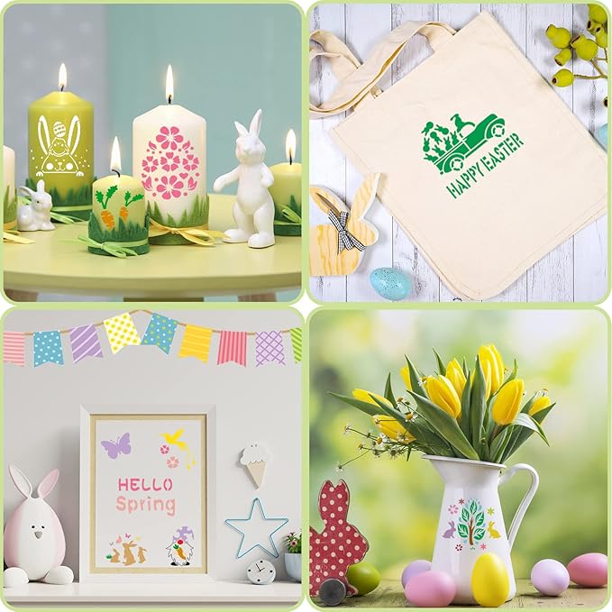 Augshy Easter Stencils, 56 Pack Holiday Stencils Easter Painting Stencils Set for Scrapbooking Drawing Wall Floor Decor DIY Rock Painting Art Projects (3 Inch)