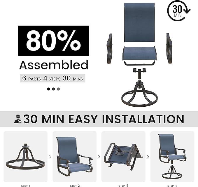 Patio Swivel Chairs Set of 4, Outdoor Dining Chairs with High Back, All-Weather Swivel Rocker Chair for Lawn, Porch or Garden (Navy)