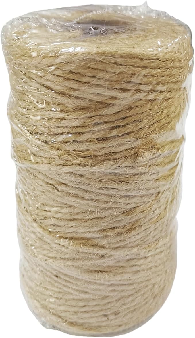 Natural Jute Rope 2mm 328ft - 3-Strand Brown Twine for Hang Tags, Lamp Shades, Weaving, Bottle Wrapping, Crafts & Gift Packaging