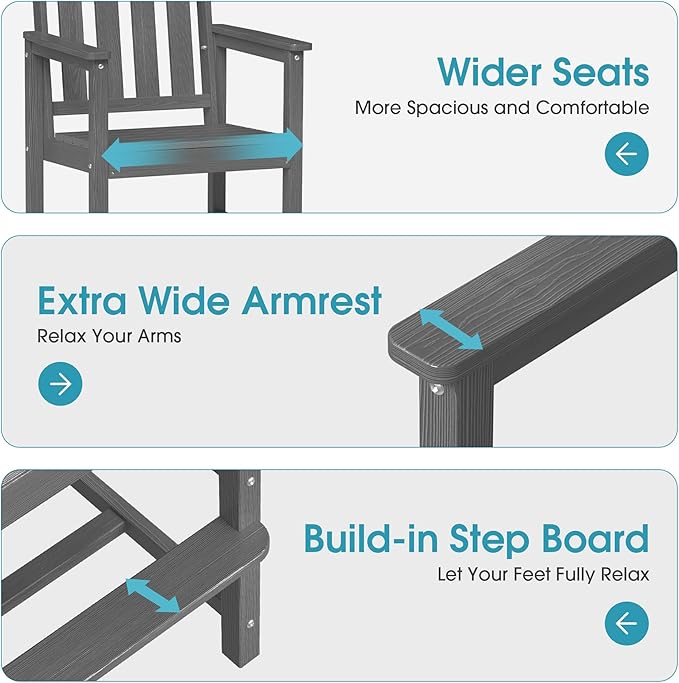 Ciokea Set of 2 Outdoor Tall Bar Chairs, 27" Bar Height Patio Stools with Arms & High Back, Heavy Duty All-Weather Adirondack Tall Chairs for Balcony, Poolside, Deck and Garden, Grey