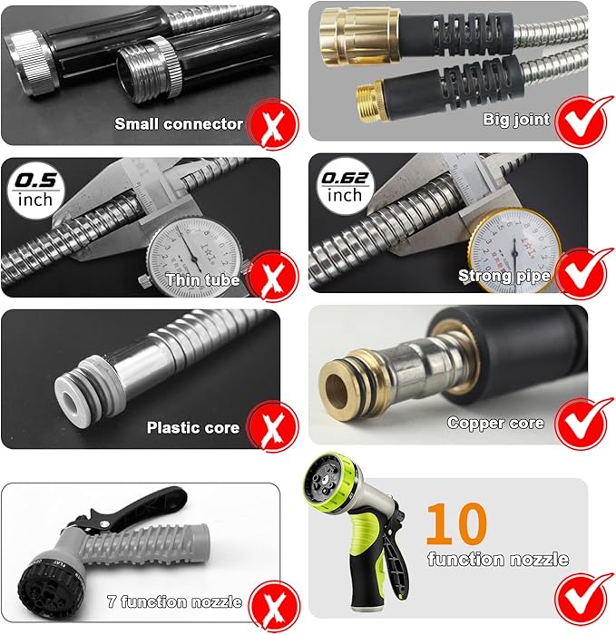 75FT Metal Garden Hose - Stainless Steel, Heavy Duty, Flexible & Lightweight, Never Kink and Tangle, with 10-Function Nozzle, Pressure Resistant for Outdoor Use (Yellow)