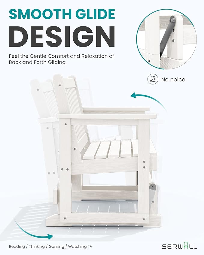 SERWALL Outdoor Glider Bench Set of 4, HDPE Weather-Resistant Swinging Bench for Backyard Garden Porch, White