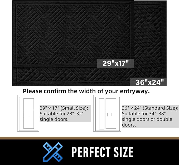 PLEASOR Front Door Mat Outside Entrance, Dirt Resistant and Absorbent Welcome Door Mat Outdoor Indoor, Sturdy Non-Slip Backing Entry Mat, Fade Resistant, Low Profile Doormat for Entryway, 36x24, Black