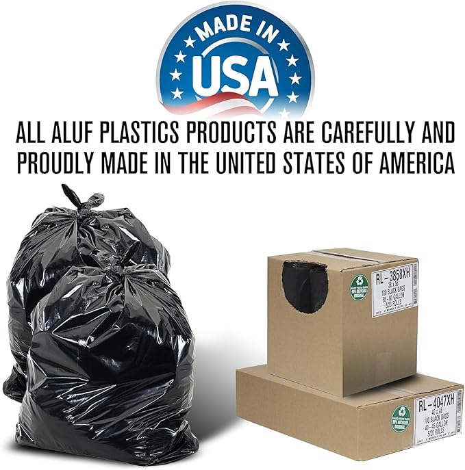 Aluf Plastics - RL-3036XH 20-30 Gallon Trash Can Liners (100 Count) - 30" x 36" - Thick 1.5 MIL Equivalent Black Trash Bags for Bathroom, Kitchen, Office, Industrial, Commercial, Recycling and More