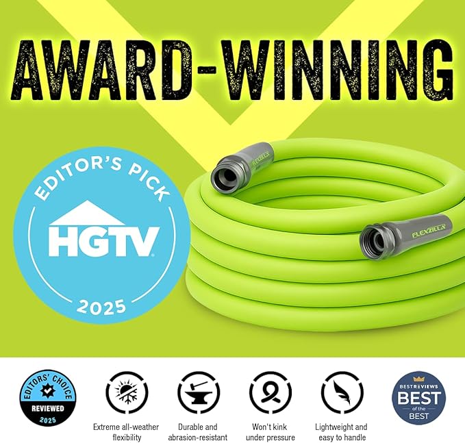 Flexzilla Garden Hose 5/8 in. x 25 ft., Lightweight All-Weather Water Hose, Durable and Flexible, Leak-Free Connections