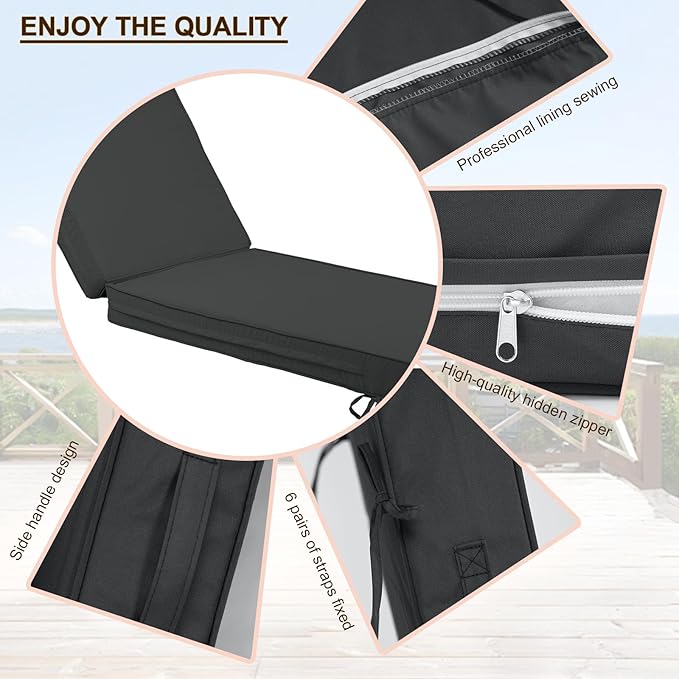 Outdoor Chaise Lounge Cushion, 4 Inch Thick Waterproof Fade Resistant Patio Furniture Lounger Chair Cushion Pad for Pool (1, Dark Gray, 72'' L x 21'' W x 4" T)