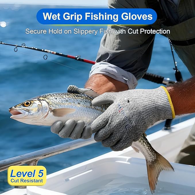 Dowellife Level 5 Cut Resistant Work Gloves for Men and Women, PU Coated Breathable Gardening Gloves, Thin Flexible and Firm Grip for Mechanics and Fishing (Medium, Grey)