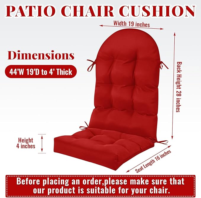 Geelin 4 Pcs Adirondack Chair Cushion High Back Patio Chair Cushion 44 x 19 x 4 Inch Tufted Weather Resistant Fade Resistant Seat Rocking Chair Cushion for Patio Rocking Chair Cushion Seat (Red)
