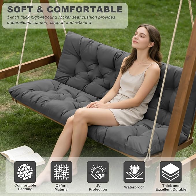Porch Swing Cushions,Outdoor Cushions 3 Seater Replacement with Backrest, Waterproof Thickened Bench Cushion with Ties for Porch, Patio,Outdoor, Backyard and Garden (Dark Gray 40 * 40 in)