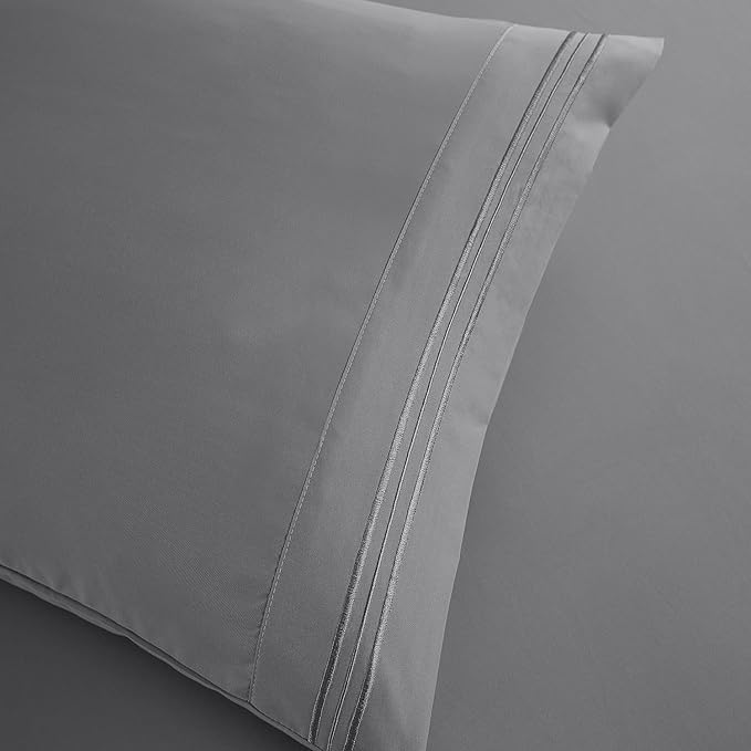 Clara Clark Bed Sheets, Premier 1800 Series Bed Sheet Set, Deep Pocket, Wrinkle, Fade, Stain Resistant, Luxury Soft Bedding Sheets & Pillowcases, Queen, Frost Grey