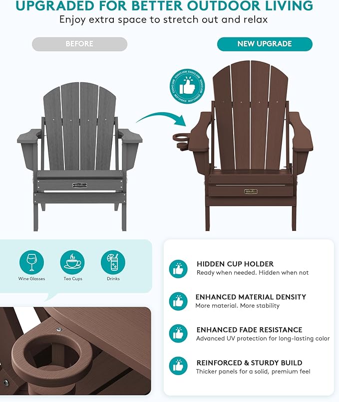 SERWALL Folding Adirondack Chair Set of 4 for Patio Garden Outdoors Fire Pit- Coffee