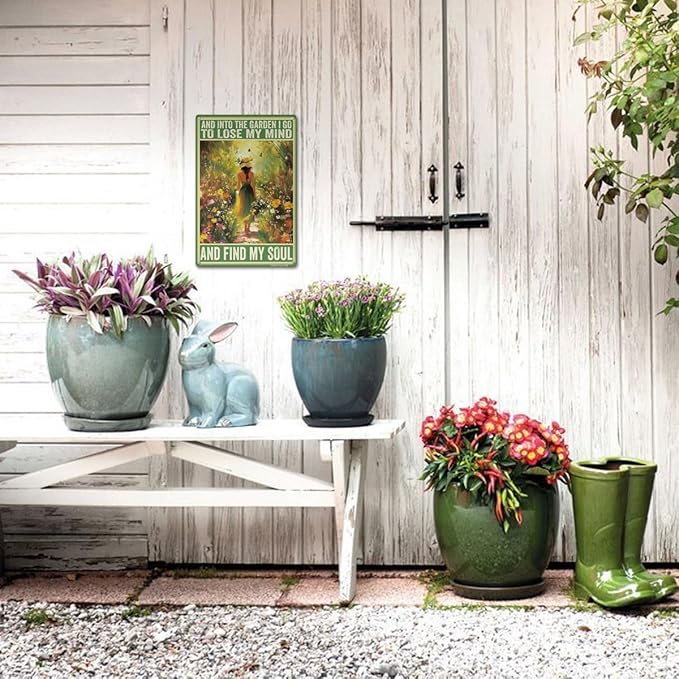 Funny Garden Sign – And Into the Garden I Go | 12x8″ Vintage Metal Sign for Outdoor Decor - Inspirational Gardening Gift for Women & Plant Lovers, 2488