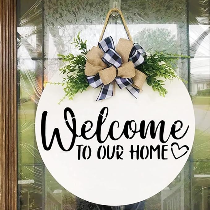17 PCS Welcome Stencils for Painting on Wood, Family Doormat Reusable Welcome Letters Templates for Wood Sign, Half Round Plastic Stencils Set for Door Mats Furniture Sign Canvas Wall DIY Crafts