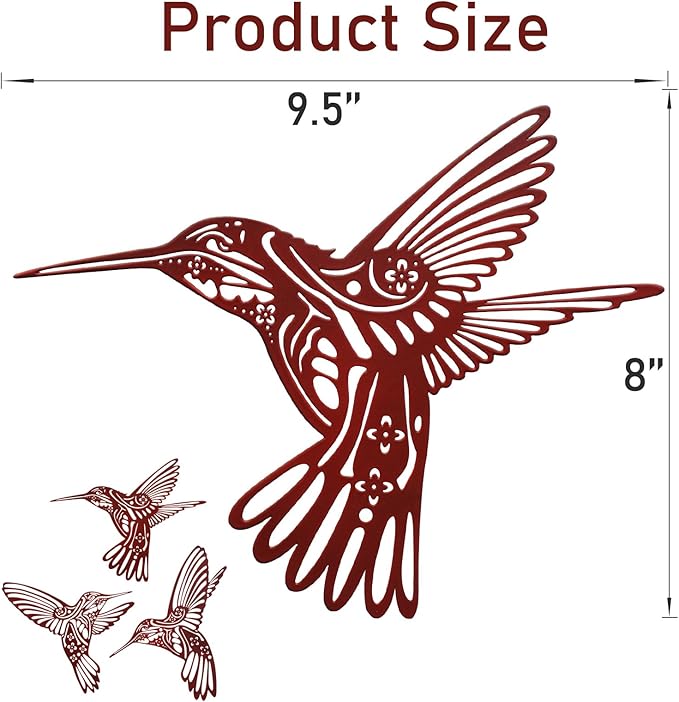 Metal Hummingbird Outdoor Wall Art Decor-Red Birds Wall Decorations Hanging Decor Ornaments-Modern Abstract Silhouette Wall Sculpture for Kitchen Patio Bedroom Living Room Bathroom Fence Balcony